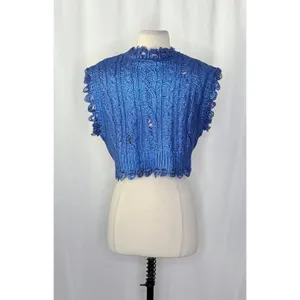ZARA Metallic Blue Cropped‎ Sweater Cableknit Distressed Cable Knit Crop Small thumbnail 9