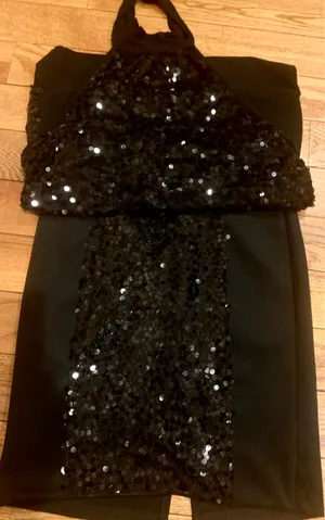 Charming Charlie 2-Piece Black Sequin Halter Set Backless Mock Necktop /skirt thumbnail 6