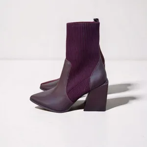 Steve Madden Sock Ankle Boots Pointed Toe Block Heel Booties Burgundy Women's 9 thumbnail 2