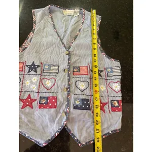 Vintage Casey And Max Patriotic Vest Teacher Embroidered Heart Flags Daisies M thumbnail 4