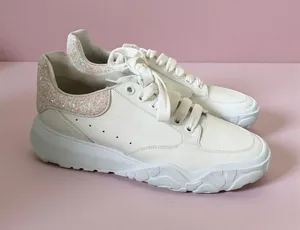 ALEXANDER MCQUEEN Women's White Pink Glitter Court Trainer Sneakers Sz 41/ US 11 thumbnail 1