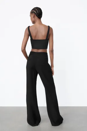 ZARA textured soft high waisted straight leg pants thumbnail 4
