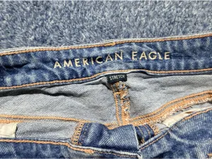 American Eagle Light Wash Distressed Denim Shorts with Frayed Hem thumbnail 2