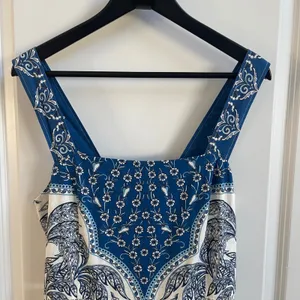 Farm Rio Blue Valeria Maxi Dress Women Large Multi Tropical Boho Tiered Lace thumbnail 4