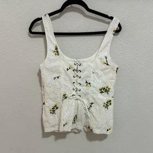 Anthropologie Vanessa Virginia Lace Corset Tank Top White Floral Embroidered 10 thumbnail 6