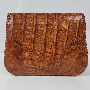 Vintage Womens Genuine Alligator Skin Leather Clutch Purse Cognac Brown Handmade thumbnail 3