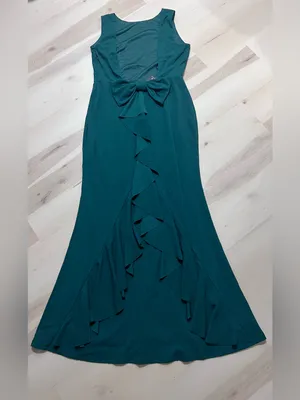 Lulus NWT Women XL Emerald Exquisite Refinement Backless Bow Ruffled Maxi Dress thumbnail 7