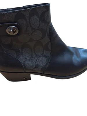 Coach Signature Jacquard Leather Ankle Boots Black Turnlock Side Zip Women’s 8.5 thumbnail 4