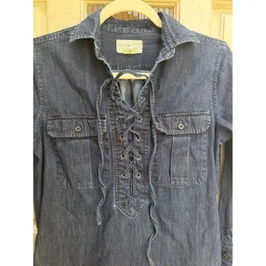 Denim & Supply Ralph Lauren‎ Lace Up Denim Mini Dress Dark Wash Blue Size Small thumbnail 6