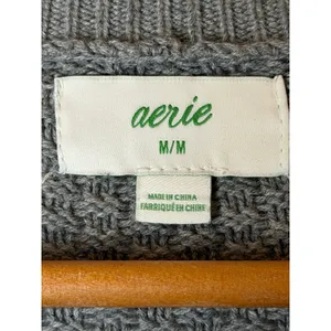 Aerie Varsity Sweater Women Medium Grey Cotton Waffle Knit Button Front Cardigan thumbnail 8