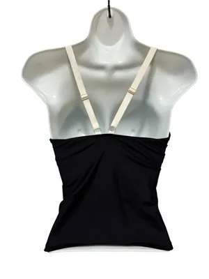 SUMMERSALT Black Tankini Top Sz S/4 Strappy Cream Back Padded Cups Stretch thumbnail 3