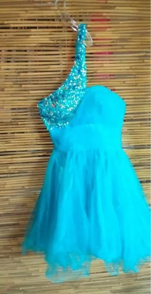 Let's Fashion XS Turquoise Blue Beaded Formal Dress thumbnail 1