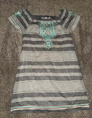 THML Striped Dress Size XS Grey Off Shoulder Embroidered thumbnail 1