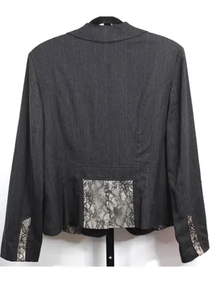 Bisou Bisou Pinstripe Blazer with Lace Panel Trim Gray Size XL Y2K Business thumbnail 2