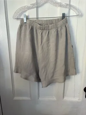 Light Taupe Elastic-Waist Cotton-Blend Shorts with Front Pockets thumbnail 6