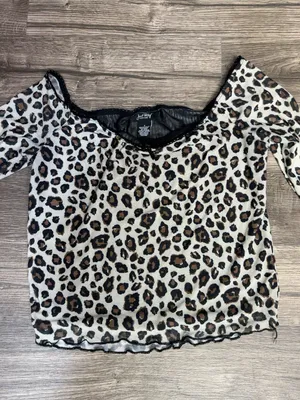 Just Polly New York Leopard Print Sheer Mesh Long Sleeve Crop Top Size L thumbnail 4