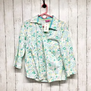 Vintage Cappagallo Shirt Women Sz Medium Floral Collared Button Down 3/4 Sleeve‎ thumbnail 4