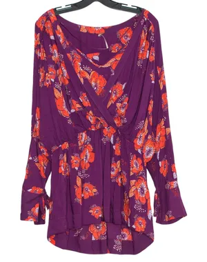 Free People Tuscan Dreams Tunic Top Floral Plum Large Boho Festival Cottagecore thumbnail 1
