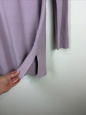 Eileen Fisher Organic Cotton V-Neck Knit Tunic Sweater Women’s Large Purple thumbnail 4