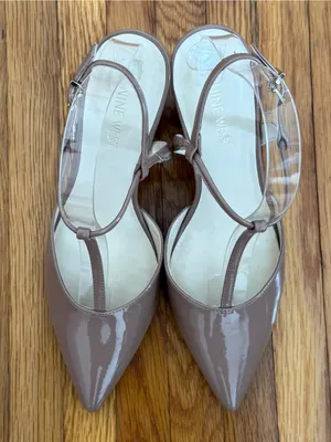 Nine West T-Strap Pointed Toe Block Heel Pumps - Taupe, size 8M evening formal thumbnail 11