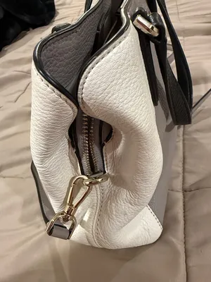 kate spade Two-Tone Pebbled Leather Satchel in Gray, White & Black thumbnail 6