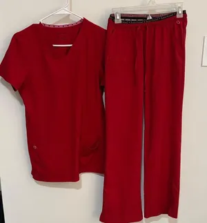 HeartSoul Red Scrub Top and bottoms thumbnail 1