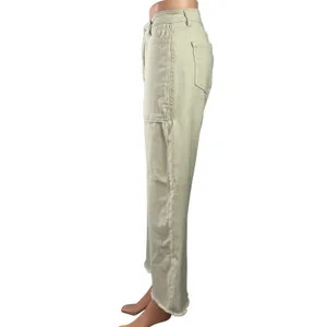 Forever 21 Women's Beige High Rise Wide Leg Raw Hem Baggy Denim Jeans Size 27 thumbnail 2