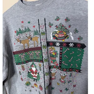 Vintage Tultex Ugly Christmas‎ Sweatshirt Gray XL Made in USA 90s thumbnail 2