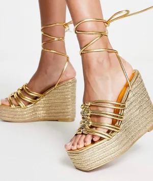 Gold Wrap Up Wedges Size 8 thumbnail 1