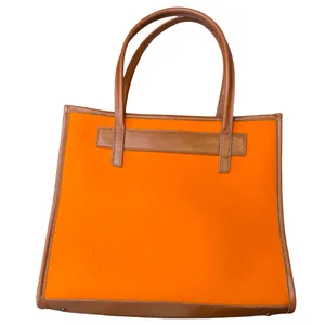 🧡 Graf Lantz Orange Felt Leather Trim‎ Tote Bag OS 🧡 thumbnail 2
