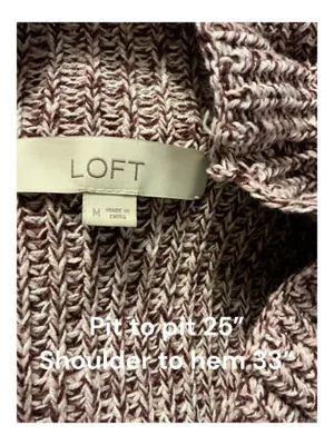 LOFT Chunky Knit Crewneck Sweater Medium Heathered Burgundy Marbled Tunic thumbnail 3