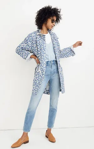 Madewell Preppy Ruffle-Neck Anorak‎ Raincoat French Floral Blue Moon Size Smalll thumbnail 1