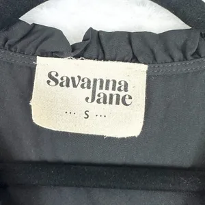 Savanna Jane Floral Embroidered Cinch Waist Top Size Small Black V-Neck thumbnail 10