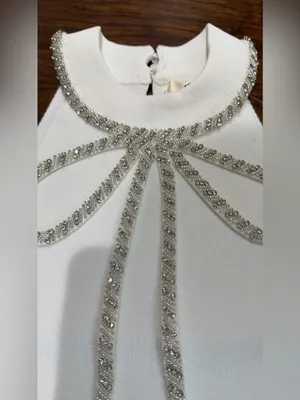 Embellished Bow Halter Tank Top in White thumbnail 4