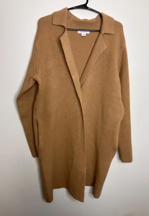 Liz Claiborne Cardigan Women M Brown Good Longline Open Front Pocket Sweater thumbnail 1