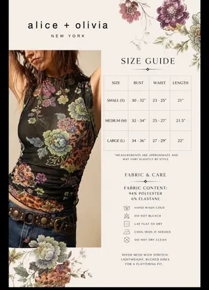 Alice + Olivia Sheer Ruched Floral Mesh Tank NWT Boho Chic Statement Piece Sz L thumbnail 3