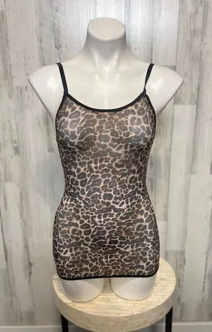 Leopard Mesh Slip Dress Women’s Size L – Sheer Stretch Cami Mini Dress thumbnail 1
