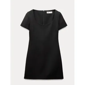 Zara Womens Black Short Sleeve Scoop‎ Neck Mini Dress XL Solid Back Zip thumbnail 3