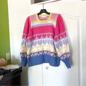 LoveShackFancy‎ Sweater Shirelle Puff-Sleeve Heart Wool Alpaca Pink Icing M EUC thumbnail 2
