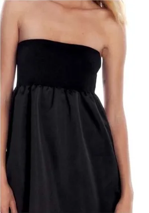 Zara Black Sateen Taffeta Strapless BodyCon/A-Frame Midi Dress LBD Sz SMALL thumbnail 1