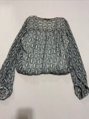 Zara Teal and Cream Printed V‑Neck Blouse thumbnail 6