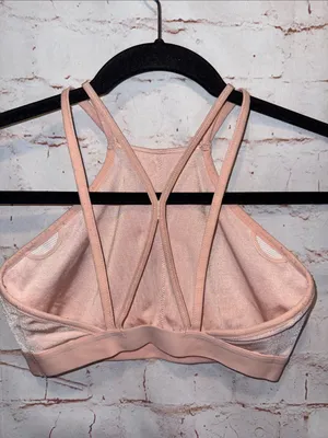 Nike Pink High-Neck Strappy Sports Bra no pads Med pullover gym workout thumbnail 4