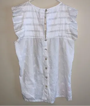 Flutter Sleeve Eyelet Lace Blouse Vintage White Size M thumbnail 2