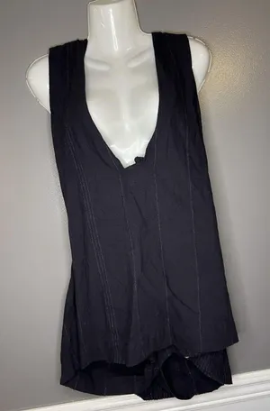 Free People Romper Womens Medium Black Striped Knit V Neck Sleeveless Pockets thumbnail 1