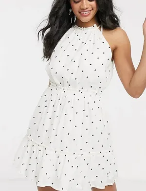 ✨ Moon River polkadot halter neck mini dress in white✨ thumbnail 1