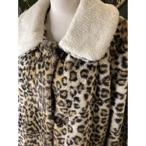Steve Madden Leopard Print Faux Fur Coat‎ with Sherpa Collar Tan White XL thumbnail 2