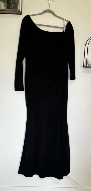 Lulus Black‎ Elegant Sensation Asymmetrical Pleated Maxi Dress Size XL thumbnail 1