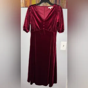 Briggs New York Womens Dress Dark Red Burgundy Velvet Pockets Soft Midweight thumbnail 2