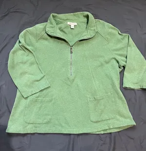 Coldwater Creek Sweater Women XL Green Fleece 1/4 Zip Pullover Pocket 3/4 Sleeve thumbnail 1