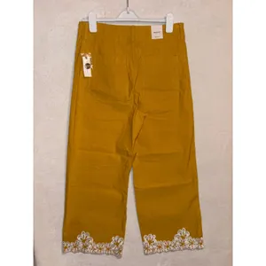 Maeve Anthropologie The Colette Mustard Yellow Embroidered‎ Wide Leg Crop Pants thumbnail 8